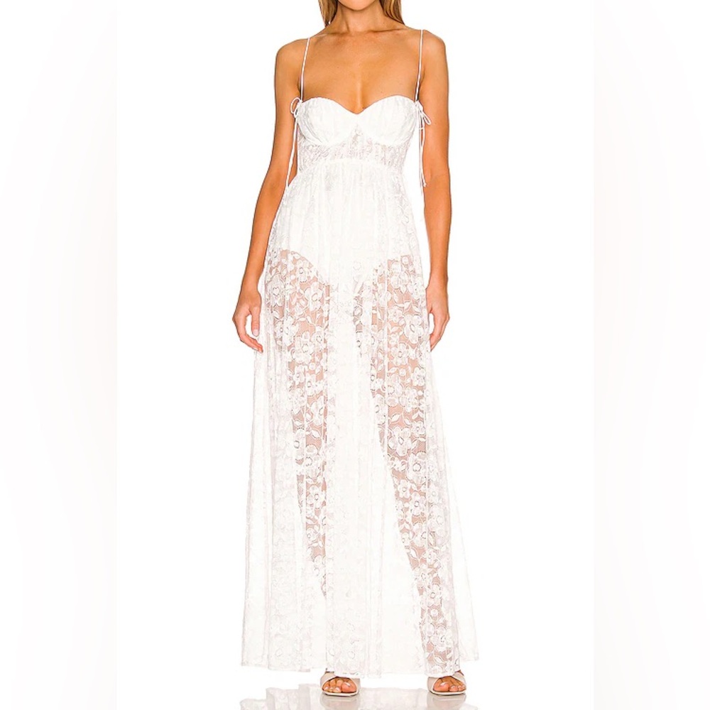 NWT For Love And Lemons Lorena White Lace Maxi Dress Size L Ret $290